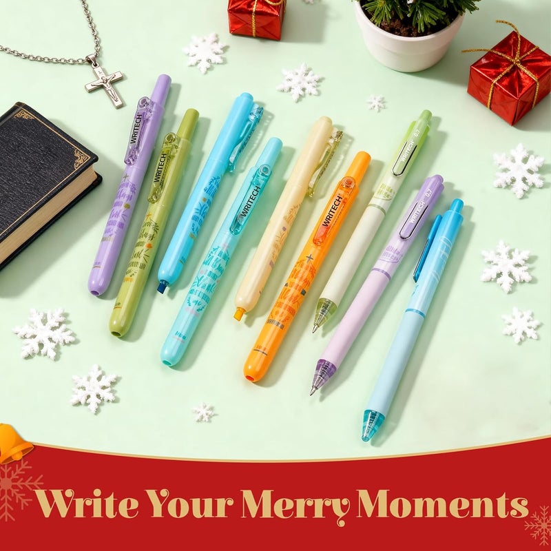 WRITECH مجموعة كتابة الكتاب المقدس: أقلام تمييز غير قابلة للتسرب وأقلام حبر جاف 0.7 مم، حبر سريع الجفاف، ألوان باستيل، مجموعة كتابة، 9 قطع - Image 3